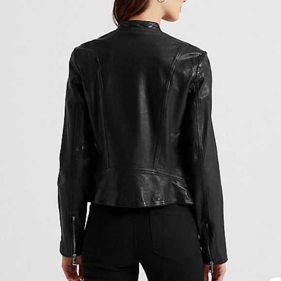 ❌SOLD Lauren Ralph Lauren Burnished Leather Biker Jacket - Picture 2 of 11